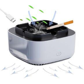 Smokeless Ashtray Multifunctional 2 in 1 Air Purifier Ashtray with Filter Rechargeable Ashtray Smoke Removing Ashtray Home Ashtray Portable Ash Tray for Home Indoor Office-Gray