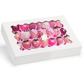 Moretoes 40pcs Cookie Boxes, 14x10x2.5 Inch Auto-Popup Bakery Boxes, Treat Boxes with Window for Donuts, Pies, Cakes, Muffins, and Pastries