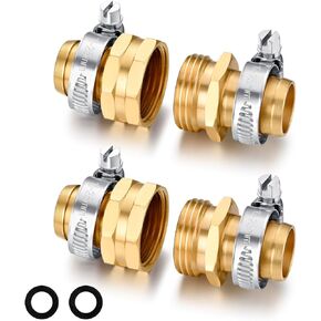 Garden Hose Repair Connector with Clamps Hose End Repair Kit,3/4" Barb Garden Hose Fittings Male and Female brass garden hose ends (3/4"Barb-2 Set)