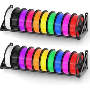 2 Pack 3D Filament Storage Rack, Wall Mount 3D Printer Filament Storage Rack, Filament Storage Shelf, Heavy Duty Metal Organizer for 3D Printing Studio, Workshop, Holds up 20 Spool 1KG 3D Filament