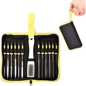 13PCS Needle Files Set,6 Diamond Files & 6 Steel File Sets and Cleaning Brush & Case with Handle,for high Precision Sanding Work on Metal, Wood, Jewelry and Plastic Carving