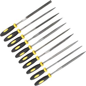 Piutouyar 10 Pack Carbon Steel Needle File Set, Mini Needle File Set Hand Metal Tools with Non-Slip Handle, 6 Inch Total Length File Set for Jewelry, Wood, Musical Instrument(3mm Diameter)