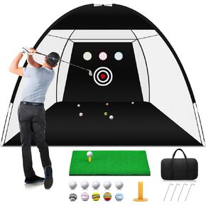 شبكة تدريب الجولف، شبكات ضرب الجولف مقاس 10 × 7 أقدام للقيادة في الفناء الخلفي، أرجوحة تقطيع الجولف مع أهداف / 1 بساط جولف / 10 كرات جولف / 1 حقيبة جولف - ملحقات الجولف للرجال في الأماكن المغلقة والمفتوحة، لعبة رياضية منزلية in Kuwait