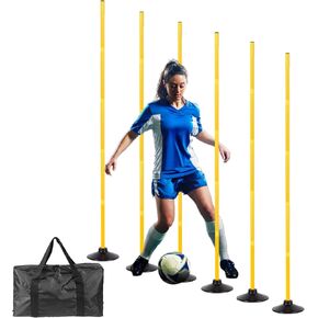 6 Pcs 5.4 FT Adjustable Agility Training Poles for Soccer,Basketball,Football, Horse,Dog-Speed and Agility Training Equipment Sports Training Poles with Rubber Bases and Bag