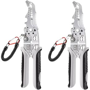 2024 New Multifunctional Elbow Wire Stripping Pliers with A Spring Keychain,Wire Stripper Crimper Cable Cutter Pliers for Cutting Stripping Shearin (2PCS)