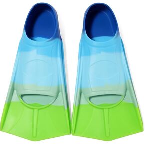 Comfecto Silicone Kids Swim Fins with Cute Sea Creature Out Sole, Short Training Fins for Lap Swimming Snorkeling, Travel Size Flippers with Mesh Bag