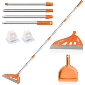 Magic Air Broom with Dustpan, Household Magic Silicone Broom Sweeper, Multifunction Squeegee and Fixed Scraper, Magic Broom with Extra-Long Adjustable Aluminum Handle for Floor, Glass, and Tile (Blue)