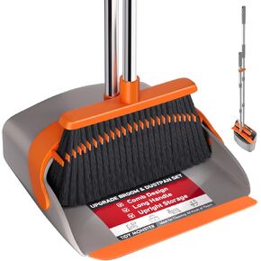 Broom and Dustpan Set, Large Upright Brooms and Dust Pans with 52" Long Handle, Self-Cleaning with Dustpan Teeth for Kitchen, Office Lobby, Living Room, Kitchen, Garden