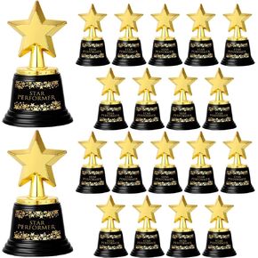 Fumete 20 Pcs Appreciation Gift 5 Inch Plastic Gold Award Inspirational Gift Thank You for Being Awesome Star Thumbs up Award Trophies Bulk Golden Trophies for Teacher Employee Team (Star Style)