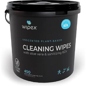 Wipex Gym & Fitness Cleaning Wipes, 400ct Dispensing Bucket with Sanitizing BZK Antiseptic - Great to use in Gyms, Fitness & Yoga Studios, Spas and School Athletics