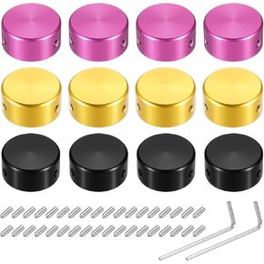 MECCANIXITY 12 Pcs Footswitch Toppers Guitar Pedal Button Caps Metal Footswitch Top Cover 3/8" Multi-Color for Guitar Effects Pedal Buttons, Red, Gold, Black