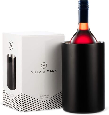 Villa & Marx Wine Chiller - Elegant Champagne Bucket with Premium Box - Insulated Wine Bottle Cooler Without Ice - Double Walled Wine Chiller Bucket, Fits And Cools All Bottles (Black) in Saudi Arabia