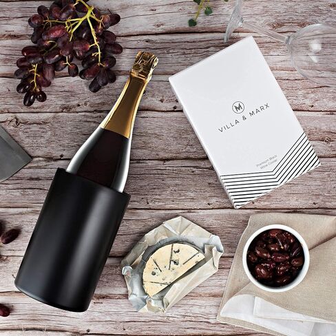 Villa & Marx Wine Chiller - Elegant Champagne Bucket with Premium Box - Insulated Wine Bottle Cooler Without Ice - Double Walled Wine Chiller Bucket, Fits And Cools All Bottles (Black) in Saudi Arabia
