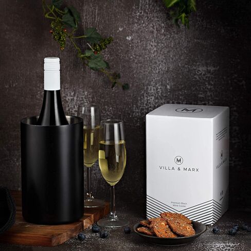 Villa & Marx Wine Chiller - Elegant Champagne Bucket with Premium Box - Insulated Wine Bottle Cooler Without Ice - Double Walled Wine Chiller Bucket, Fits And Cools All Bottles (Black) in Saudi Arabia