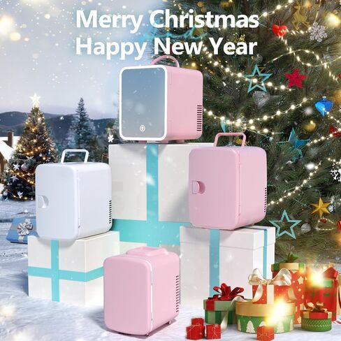 EUHOMY Mini Fridge, 5L AC/DC Small Refrigerator with Dimmable LED Mirror, Portable Cooler and Warmer for Skin Care, Cosmetics, Beverage, 5L Makeup Mini Skincare Fridge for Bedroom, Car, Office, White in Saudi Arabia