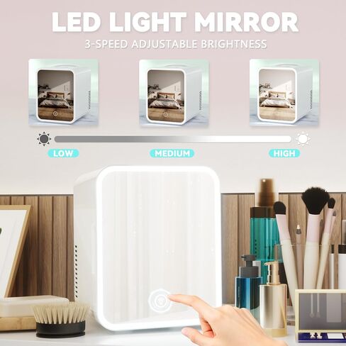 EUHOMY Mini Fridge, 5L AC/DC Small Refrigerator with Dimmable LED Mirror, Portable Cooler and Warmer for Skin Care, Cosmetics, Beverage, 5L Makeup Mini Skincare Fridge for Bedroom, Car, Office, White in Saudi Arabia