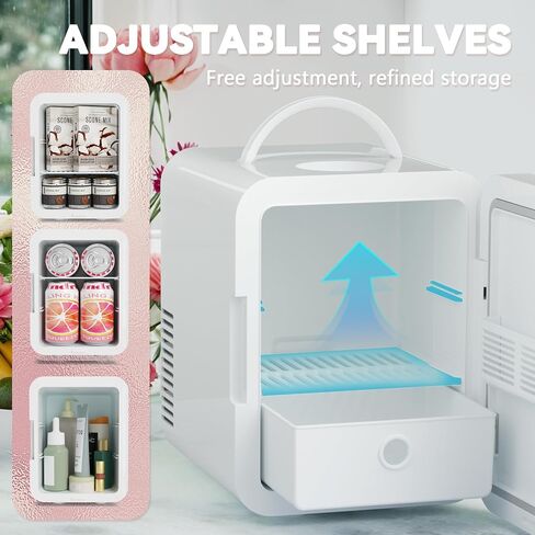 EUHOMY Mini Fridge, 5L AC/DC Small Refrigerator with Dimmable LED Mirror, Portable Cooler and Warmer for Skin Care, Cosmetics, Beverage, 5L Makeup Mini Skincare Fridge for Bedroom, Car, Office, White in Saudi Arabia
