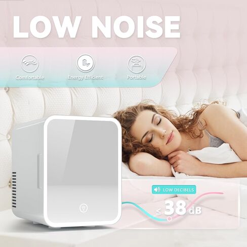 EUHOMY Mini Fridge, 5L AC/DC Small Refrigerator with Dimmable LED Mirror, Portable Cooler and Warmer for Skin Care, Cosmetics, Beverage, 5L Makeup Mini Skincare Fridge for Bedroom, Car, Office, White in Saudi Arabia
