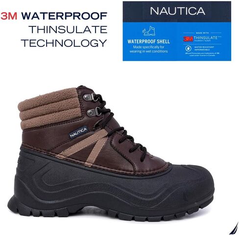 حذاء NAUTICA الرجالي ذو الرقبة البطة المقاوم للماء معزول للثلج والمطر - حذاء شتوي برباط - تشانينج (عرض عريض/متوسط) in Kuwait