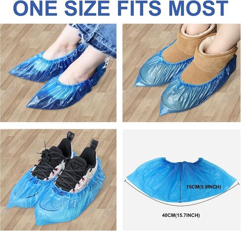 Shoe Covers Disposable/100 PCS (50 Pairs)/Non slip, Durable, Water-proof/CPE material, BLUE/Used for Indoor and Outdoor/One Size Fits Most Shoes & Boots in Saudi Arabia