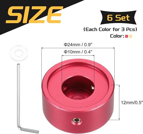 MECCANIXITY 6 Pcs Footswitch Toppers Guitar Pedal Button Caps Metal Footswitch Top Cover 3/8" for Guitar Effects Pedal Buttons, Gold, Red in Kuwait