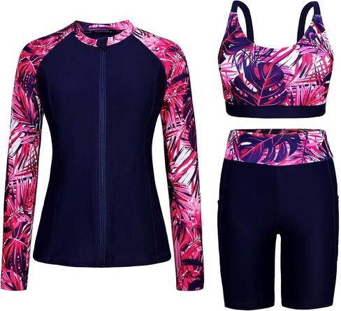 Arolina Womens Rash Guard Long Sleeve Swim Shirts Swimsuit 2025 Bathing Suit with Womens Swim Shorts & Two Pockets in Kuwait