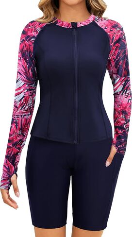 Arolina Womens Rash Guard Long Sleeve Swim Shirts Swimsuit 2025 Bathing Suit with Womens Swim Shorts & Two Pockets in Kuwait