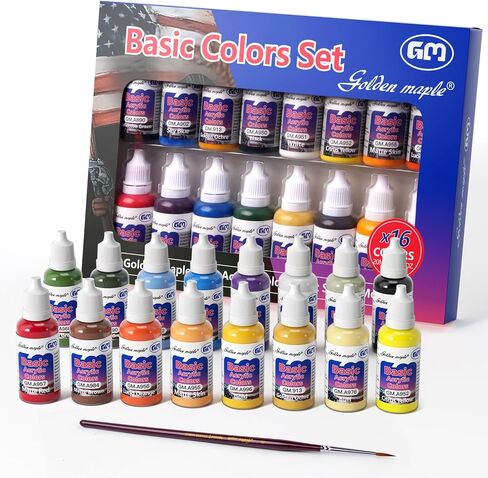 Basic Color Miniature Paints Set - 16 x 20ml Basic Colors Miniature Painting Kit, with 1 Fine Detail Paintbrush, Acrylic Model Paint Set for Miniature Painting (Game Color) in Saudi Arabia