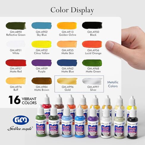 Basic Color Miniature Paints Set - 16 x 20ml Basic Colors Miniature Painting Kit, with 1 Fine Detail Paintbrush, Acrylic Model Paint Set for Miniature Painting (Game Color) in Saudi Arabia