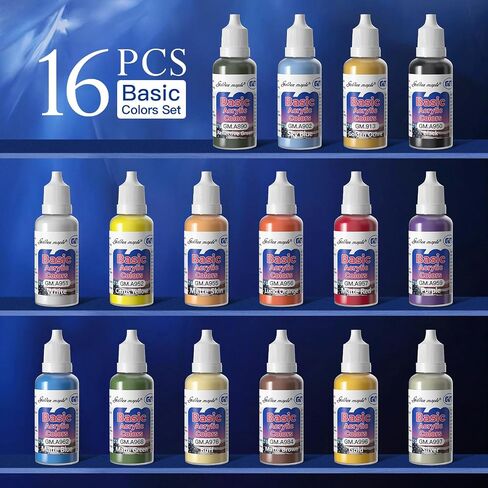 Basic Color Miniature Paints Set - 16 x 20ml Basic Colors Miniature Painting Kit, with 1 Fine Detail Paintbrush, Acrylic Model Paint Set for Miniature Painting (Game Color) in Saudi Arabia