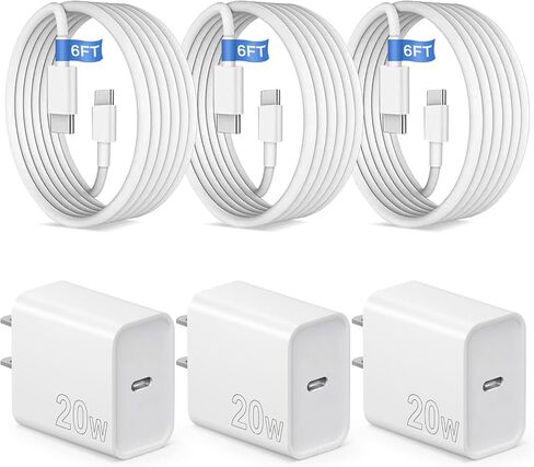 شاحن iPhone 16 15 شحن سريع من النوع C شاحن 20 وات USB C مع عبوتين كابل 6FT متوافق مع iPhone 15/ iPhone 15 Pro/iPhone 15 Pro Max، iPad Pro، iPad Mini/Galaxy/AirPods Pro in Kuwait