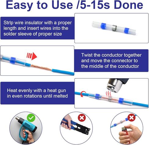 120PCS Heat Shrink Solder Seal Wire Connectors Kit, Waterproof Butt Connector Heat Shrink Electrical Terminals, Insulated Solderless Wiring Splice Connectors for Marine,Automotive,Stereo in Saudi Arabia