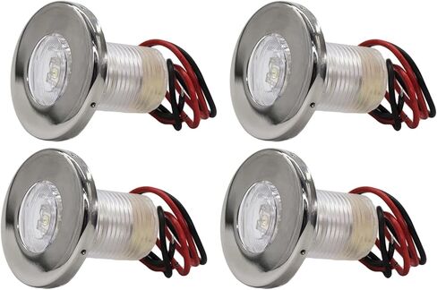 MARINE CITY 304 درجة من الفولاذ المقاوم للصدأ 1-1/2 بوصة دائرية سهلة التركيب مقاومة للماء LED ضوء أبيض اللون من البولي كربونات للقوارب - اليخوت - الملحقات البحرية (عبوة من قطعتين) in Kuwait