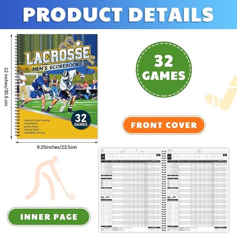 2 Pcs Lacrosse Scorebook Men's Score Keeping Book for 32 Games Spiral Bound Scorebook with Scoring Instructions 9.25 x 12 Inch Lacrosse Scorebook for Coach School Adult Supply in Saudi Arabia