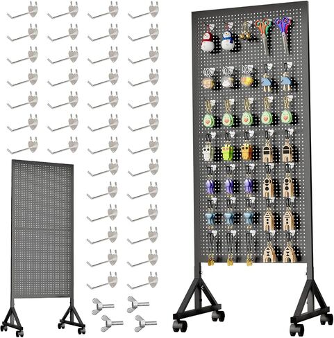 حامل عرض Pegboard معدني مقاس 59 بوصة * 23.6 بوصة، ارتفاع قابل للتعديل مع 40 خطافًا وعجلات للوحة الوتد، رف عرض Pegboard، رف عرض الحرف اليدوية، رف عرض البيع بالتجزئة، لوحة ربط المرآب، لوحة Pegboard سوداء، in Saudi Arabia