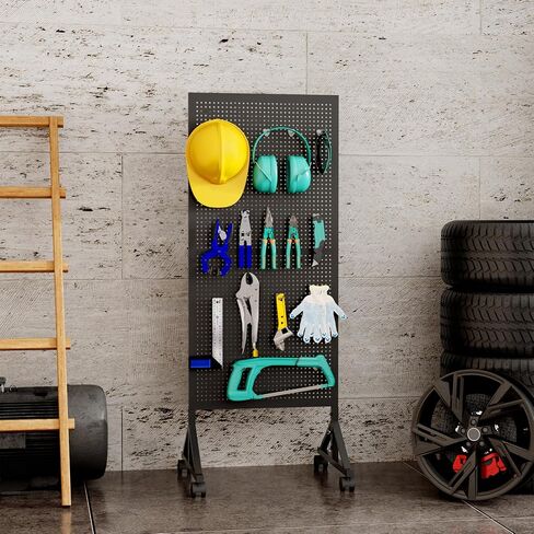حامل عرض Pegboard معدني مقاس 59 بوصة * 23.6 بوصة، ارتفاع قابل للتعديل مع 40 خطافًا وعجلات للوحة الوتد، رف عرض Pegboard، رف عرض الحرف اليدوية، رف عرض البيع بالتجزئة، لوحة ربط المرآب، لوحة Pegboard سوداء، in Saudi Arabia