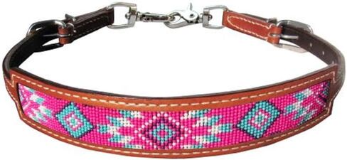 Showman Pink Teal Navajo Beaded Leather Wither Strap Barrel Racing Trigger Snaps in Saudi Arabia