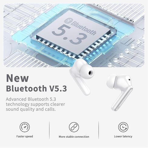 Wireless Earbud, Bluetooth 5.3 Headphones Deep Bass with 4 HD Mics, Wireless Headphones in Ear 40H Playtime, Bluetooth Earphones with Light Weight, IP7 Waterproof Ear Buds for Android iOS, SilverWhite in Saudi Arabia