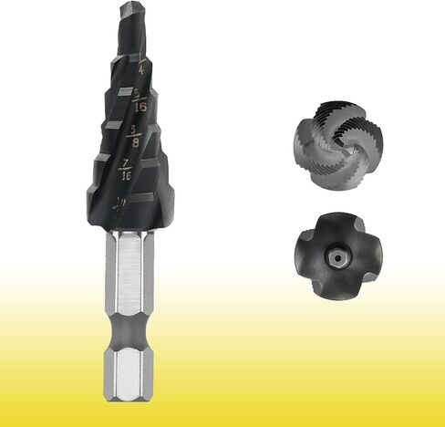 5-pc Step M3 HSS Cobalt Step Drill Aluminum-Titanium-Nickel Coated Four helical Cutting Edges Hex Shanks Includes Sizes 1/4“ to 1-3/8" 1/4“ - 3/4" 1/8“ - 1/2" 3/16“ - 1/2" 3/6"- 7/8" in Saudi Arabia
