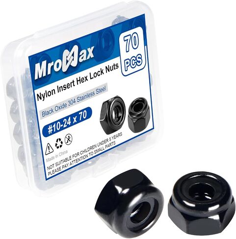 1/4"-20 Black Nylon Lock Nuts, 54Pcs Nylon Insert Locknuts, 304 Stainless Steel 18-8 Nylock Nuts, Black Oxide, Coarse Thread, Hex Drive, Bright Finish, for Furniture, Tools, Handle, Repairing Jobs in Saudi Arabia