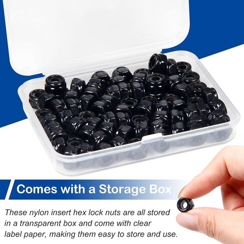 1/4"-20 Black Nylon Lock Nuts, 54Pcs Nylon Insert Locknuts, 304 Stainless Steel 18-8 Nylock Nuts, Black Oxide, Coarse Thread, Hex Drive, Bright Finish, for Furniture, Tools, Handle, Repairing Jobs in Saudi Arabia