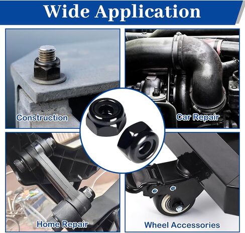 1/4"-20 Black Nylon Lock Nuts, 54Pcs Nylon Insert Locknuts, 304 Stainless Steel 18-8 Nylock Nuts, Black Oxide, Coarse Thread, Hex Drive, Bright Finish, for Furniture, Tools, Handle, Repairing Jobs in Saudi Arabia
