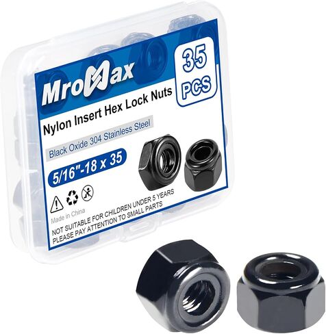 1/4"-20 Black Nylon Lock Nuts, 54Pcs Nylon Insert Locknuts, 304 Stainless Steel 18-8 Nylock Nuts, Black Oxide, Coarse Thread, Hex Drive, Bright Finish, for Furniture, Tools, Handle, Repairing Jobs in Saudi Arabia