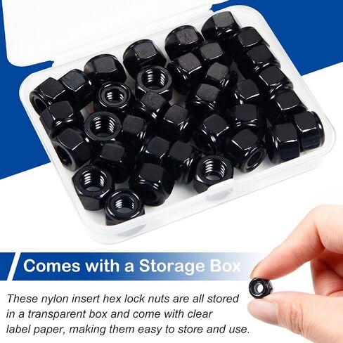 1/4"-20 Black Nylon Lock Nuts, 54Pcs Nylon Insert Locknuts, 304 Stainless Steel 18-8 Nylock Nuts, Black Oxide, Coarse Thread, Hex Drive, Bright Finish, for Furniture, Tools, Handle, Repairing Jobs in Saudi Arabia