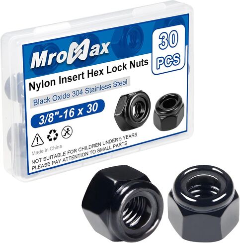 1/4"-20 Black Nylon Lock Nuts, 54Pcs Nylon Insert Locknuts, 304 Stainless Steel 18-8 Nylock Nuts, Black Oxide, Coarse Thread, Hex Drive, Bright Finish, for Furniture, Tools, Handle, Repairing Jobs in Saudi Arabia