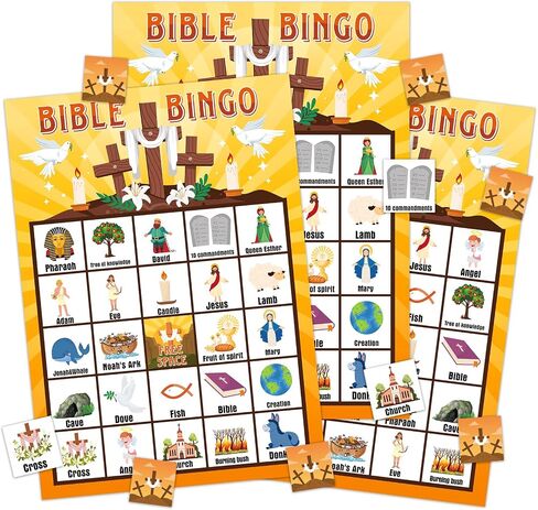 Bible Bingo Game for Kids Adults 26 Players Christian Bible Bingo Cards Religous Bible Games Activities for Family Open Day Vacation Bible School Decorations Holiday Party Supplies in Saudi Arabia
