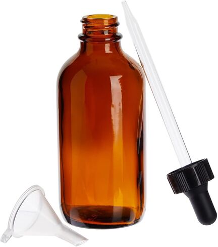 Juvale 15 Pack of 4oz Amber Glass Bottles with Dropper Dispenser & 6 Funnels for Essential Oils, Travel, Perfumes, Liquids, Hair & Body Oils (21 Total Pieces, 120ml) - Amber Glass Bottle Set in Kuwait