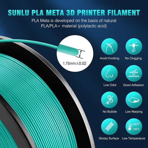 SUNLU High Speed PLA Meta Filament, 1KG PLA 3D Printer Filament 1.75mm, Tougher Neatly Wound 3D Filament, Dimensional Accuracy +/- 0.02 mm, Fits for Most FDM 3D Printers, 1KG Spool(2.2lbs), Black in Saudi Arabia