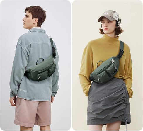 Fanny Pack for Women Men Crossbody Bag with 6-Zipper Pocket Adjustable Strap Black Fanny Packs Sling bag for Men Outdoor Travel Sports Hiking Running in Kuwait