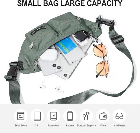 Fanny Pack for Women Men Crossbody Bag with 6-Zipper Pocket Adjustable Strap Black Fanny Packs Sling bag for Men Outdoor Travel Sports Hiking Running in Kuwait